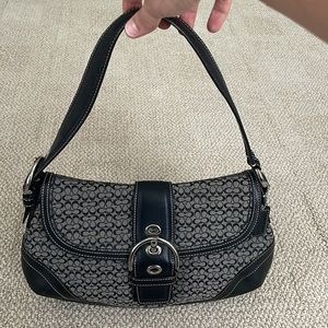Coach Soho Shoulder Bag Signature Black Gray Leather Jacquard